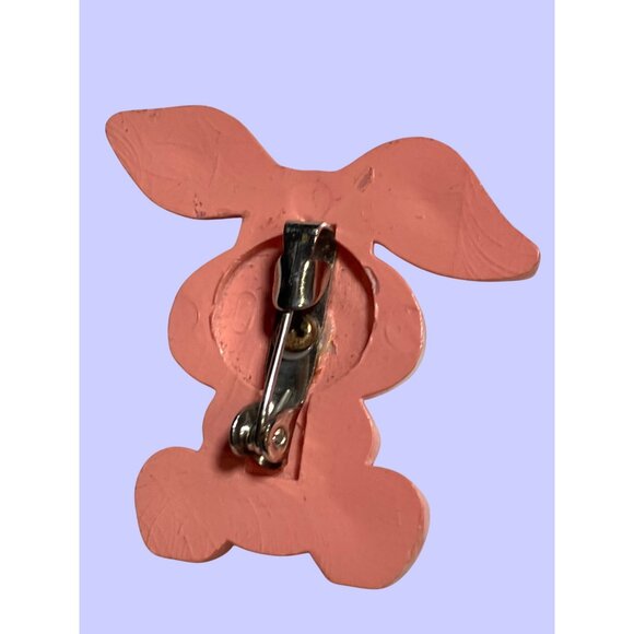 Vintage Pink Bunny Brooch Pin - Cute Handmade Easter Rabbit Jewelry - Picture 3 of 9
